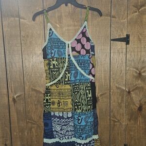 Patchwork Midi Dress with Spaghetti Straps